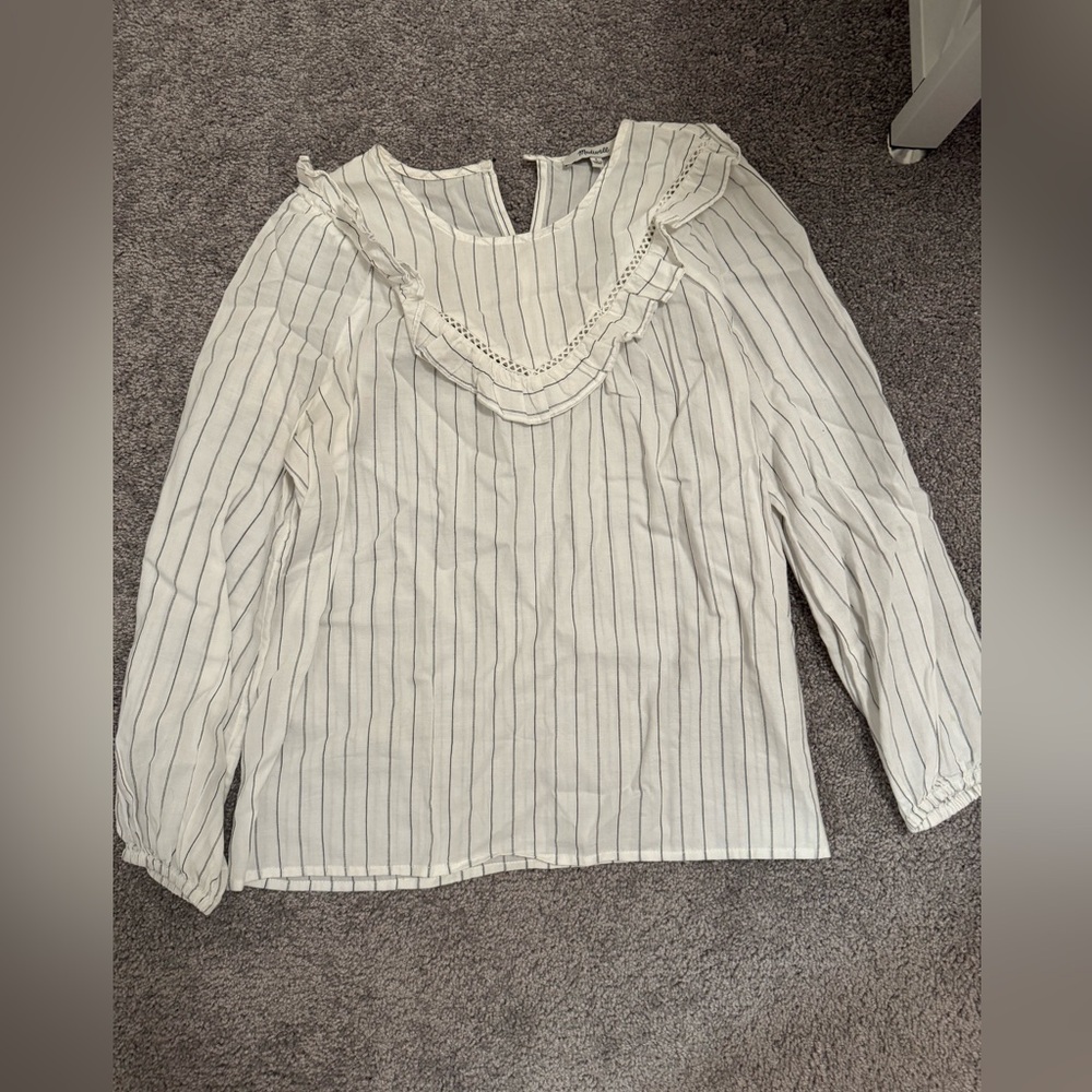 Madewell Ruffle-Yoke Prairie Top in Pinstripe
